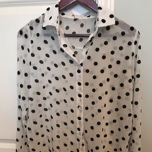 Low High Sheer Polka Dot Blouse